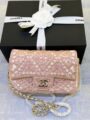 Chanel Pink Floral Flap Bag with embroidered pink flowers and gold tone chain strap