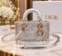 Dior Mini Lady Bag Silver Crystal Handbag with Gold Tone Charms