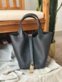 Hermes Picotin Black Bag with Gold Tone Lock and Pebbled Texture