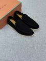 Loro Piana Black Loafers with suede-style upper and cream soles